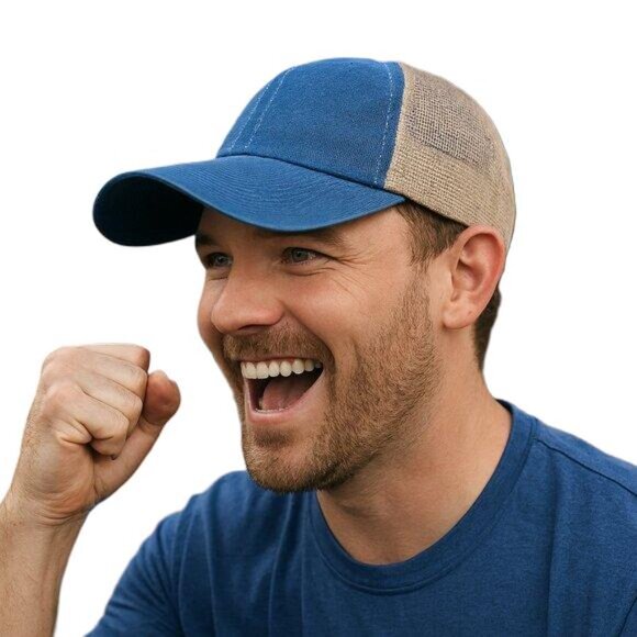 Color Block Baseball Cap Unisex Mesh Back Adjustable Sky Blue Tan OSFM New - Picture 2 of 12